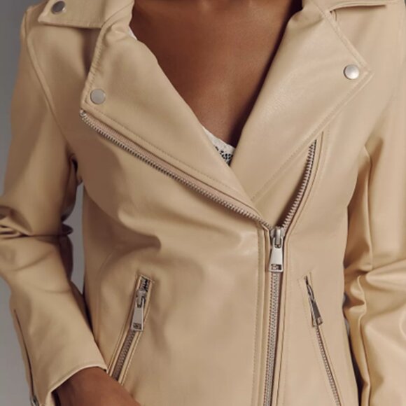 NWT $98 ANTHROPOLOGIE The Saige faux-leather moto jacket sand XS - Picture 1 of 7
